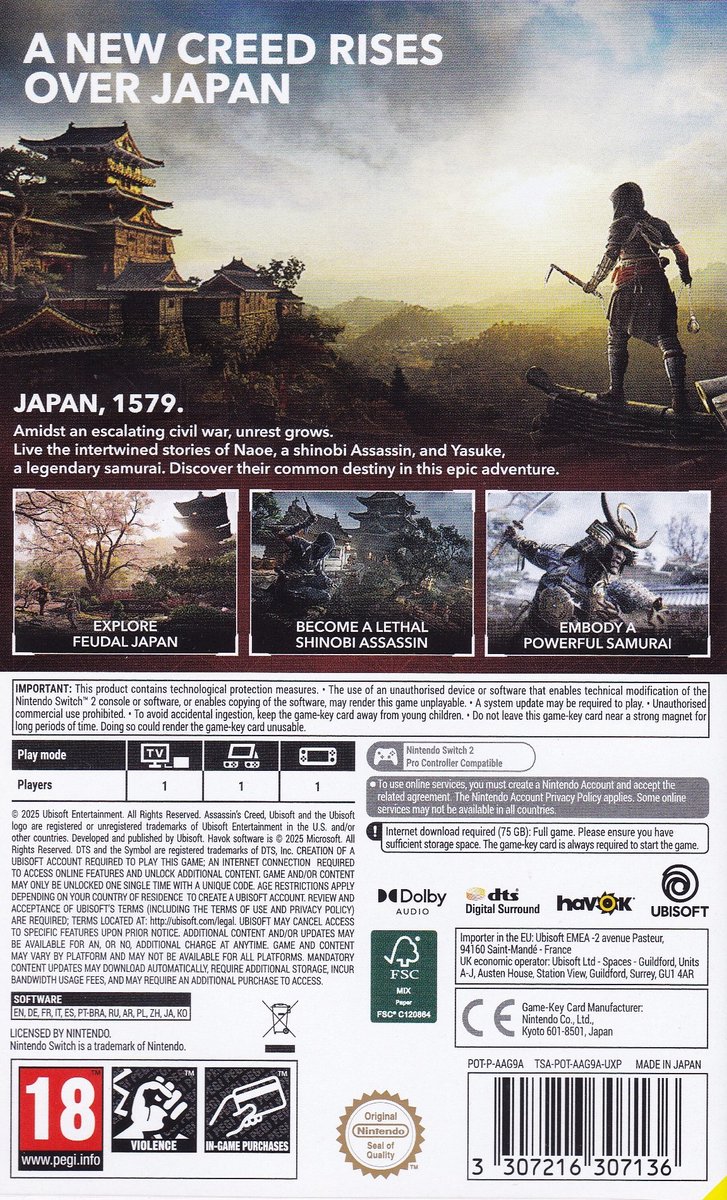Assassin's Creed: Shadows (Game Key Card) (Switch 2)