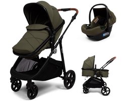 3-in-1 Kinderwagen met Autostoel en Voetenzak - Verstelbare Rugleuning en Zonnedak - Compact Inklapbaar - i-Size Autostoel vanaf Geboorte