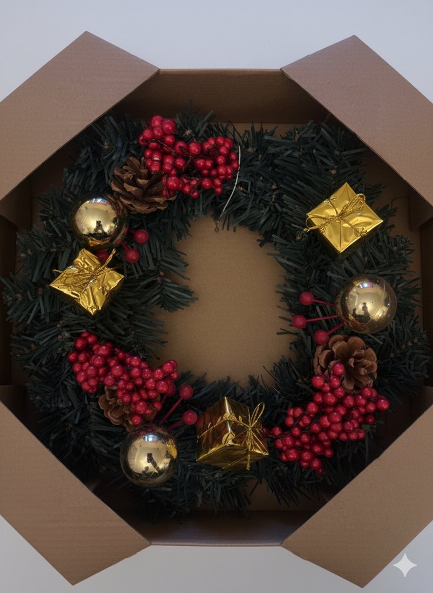 Kerstkrans - 27cm - Rood / Goud - Decoratie