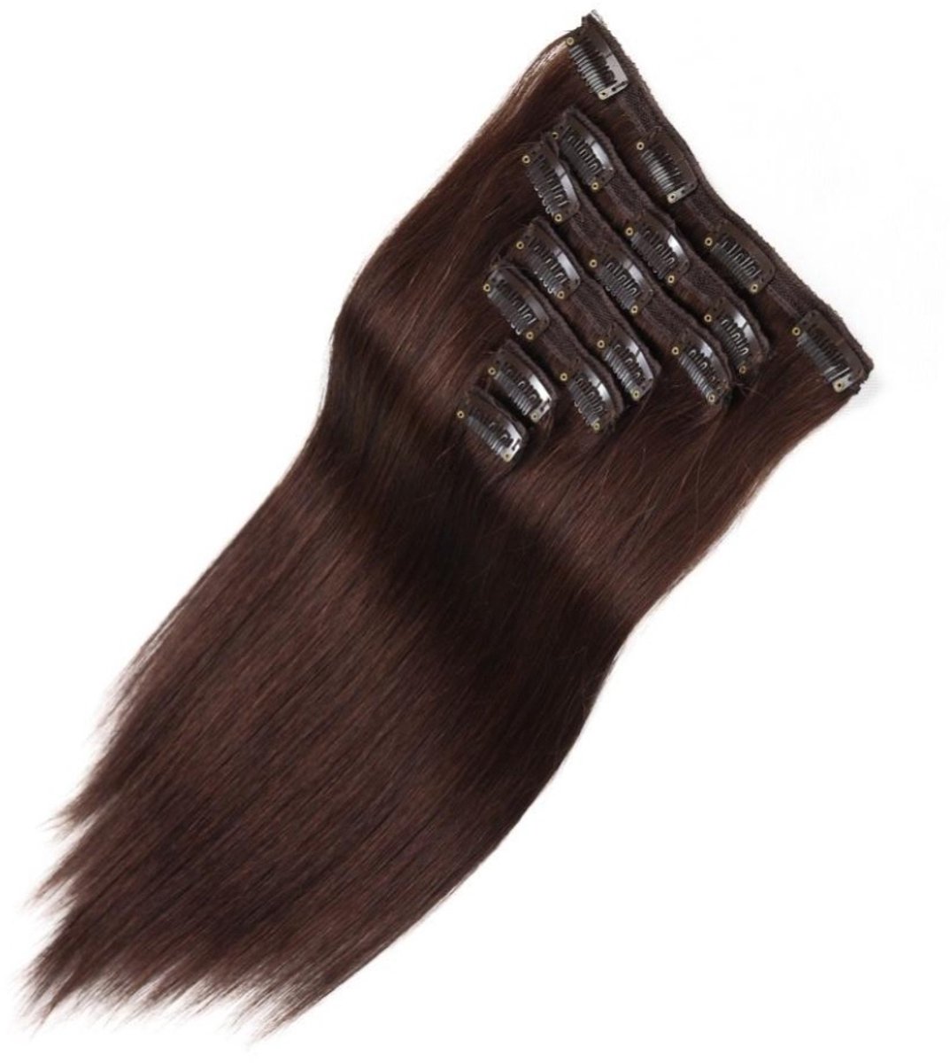 Clip-in hair extensions - 100% echt mensenhaar - 7 stuks - kleur 4# naturel kastanjebruin - 30 cm - 100gr - herbruikbaar