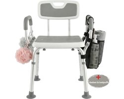 BY JRM® Douchestoel en Douchekruk met afneembare rugleuning en armleuning – 30 dagen uitproberen - anti slip – verstelbare hoogte - douchekrukje - Grijs