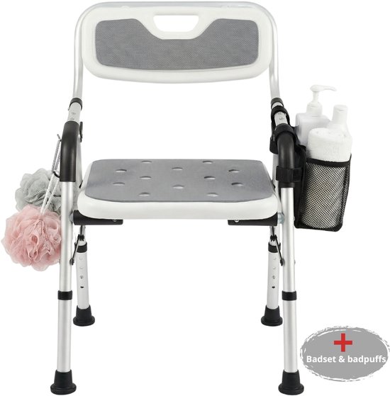 BY JRM® Inklapbare Douchestoel en Douchekruk – 30 dagen uitproberen -anti slip – verstelbare hoogte - douchekrukje - Grijs