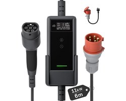 11kW EV Wallbox met Type 2-kabel - 6 meter, 3-fase, 6-16A, LCD-scherm, geschikt voor elektrische auto's en plug-in hybrides