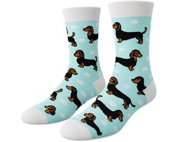 Sokken teckel print - Maat 37-44 - Dames trendy sokken - honden print - grappige sokken - Vrolijke sokken - kerst cadeau - kerst geschenk - happy socks