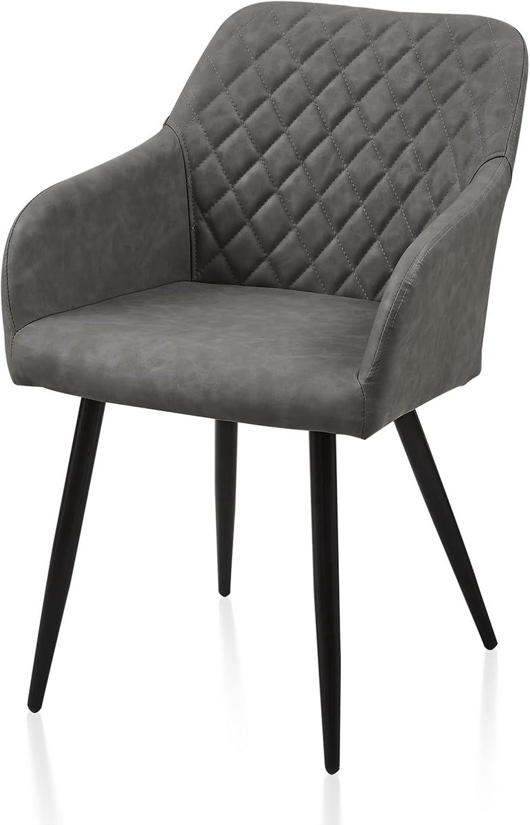 Eetkamerstoel met armleuningen - lichtgrijs kunstleer - metalen poten - modern design