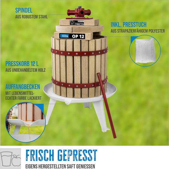 Handmatige Fruitpers voor Appels, Peren en Druiven - 18 Liter Capaciteit — afbeelding 3