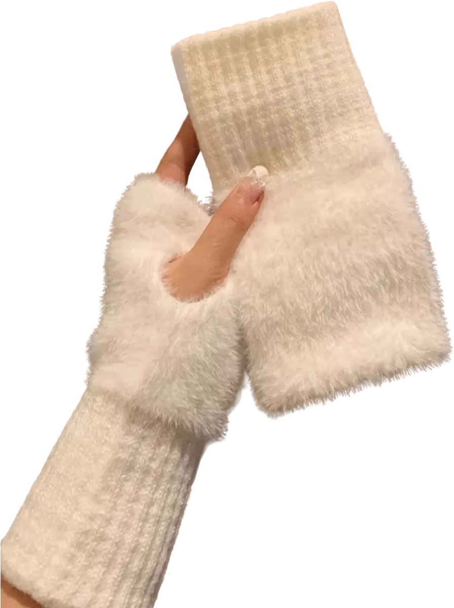 Fluffy Handwarmer Royal - Wit - Winter - Handschoen - Dames - Mode