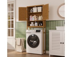 Bealife AP03 Wasmachinekast voor Wasmachine en Droger - Hoge Badkamerkast met Deuren - Toiletplank - Naturel