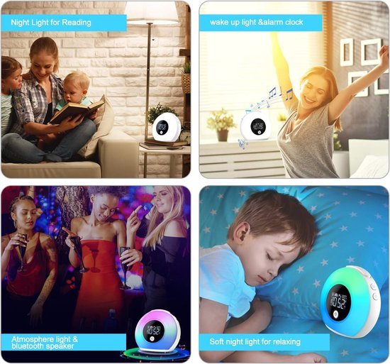 Bluetooth Wekker-Kinderkamer Mini Wireless Speaker-Draadloze Bluetooth Luidspreker-Met Muziek-Dimbaar Nachtlampje-Kleurverandering-Deep Sleeper Alarm-Waterdichte Stereo Sound-Bass-LED Licht-Met Handvat-Draagbare Speaker-Voor Feesten-Buiten-Kamperen — afbeelding 4