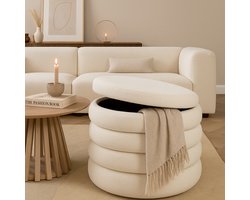 MISOU Teddy Poef - met Opbergruimte - Stoel - Teddy - Opbergpoef - Hocker - Bijzettafel - Bouclé Stof - 59x45cm - COZY