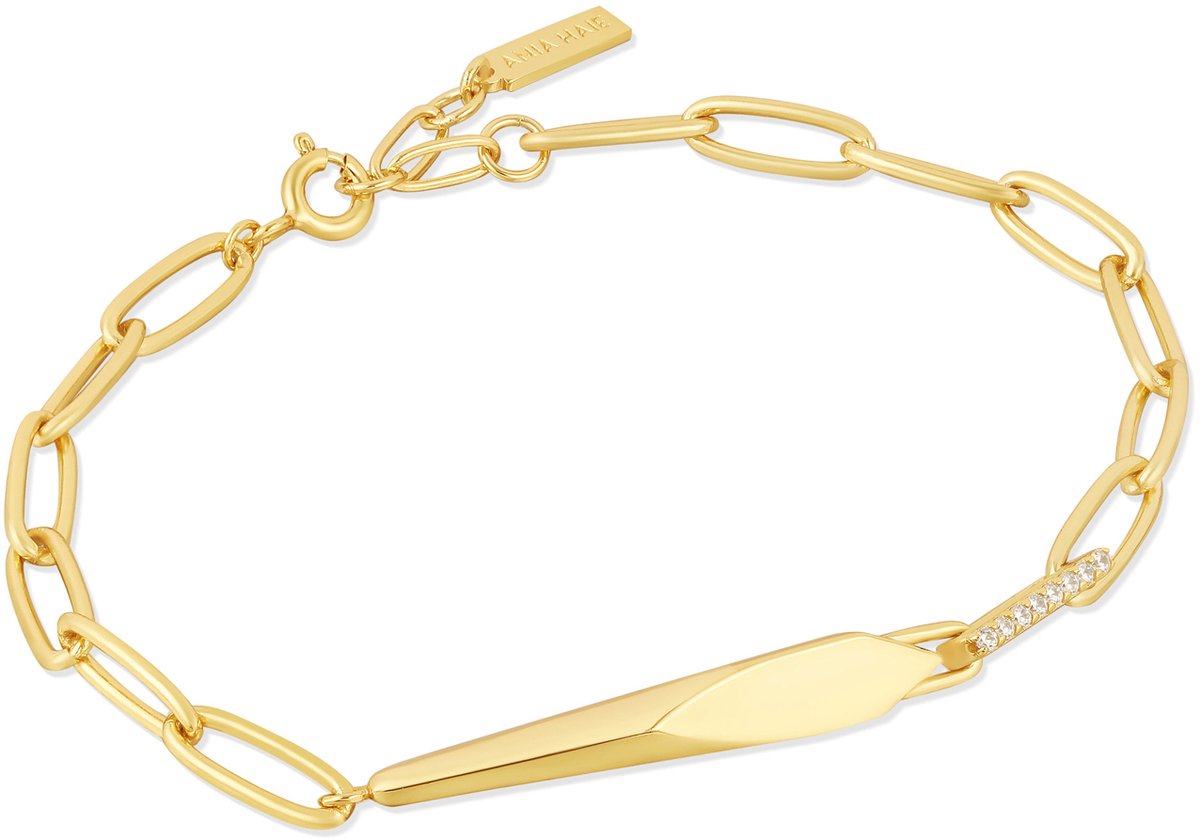 Ania Haie AH B053-03G Polished Punk Dames Armband - Schakelarmband - Sieraad - Zilver - Goudkleurig - 925 Zilver - Anker - 6 mm breed - 18.5 cm lang