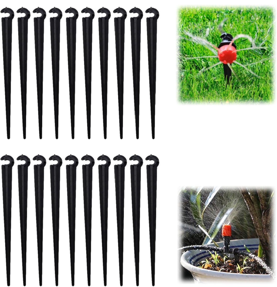 20 stuks - Steunpalen voor druppelirrigatie - Slangbeugels - Capillaire buishouders - Irrigatiesteunpalen - Irrigatiedruppelsteunpalen - Slanghouders - 11 cm - Zwart -Accessoires voor druppelirrigatiesystemen -Voor moestuinen, kassen en bloembedden