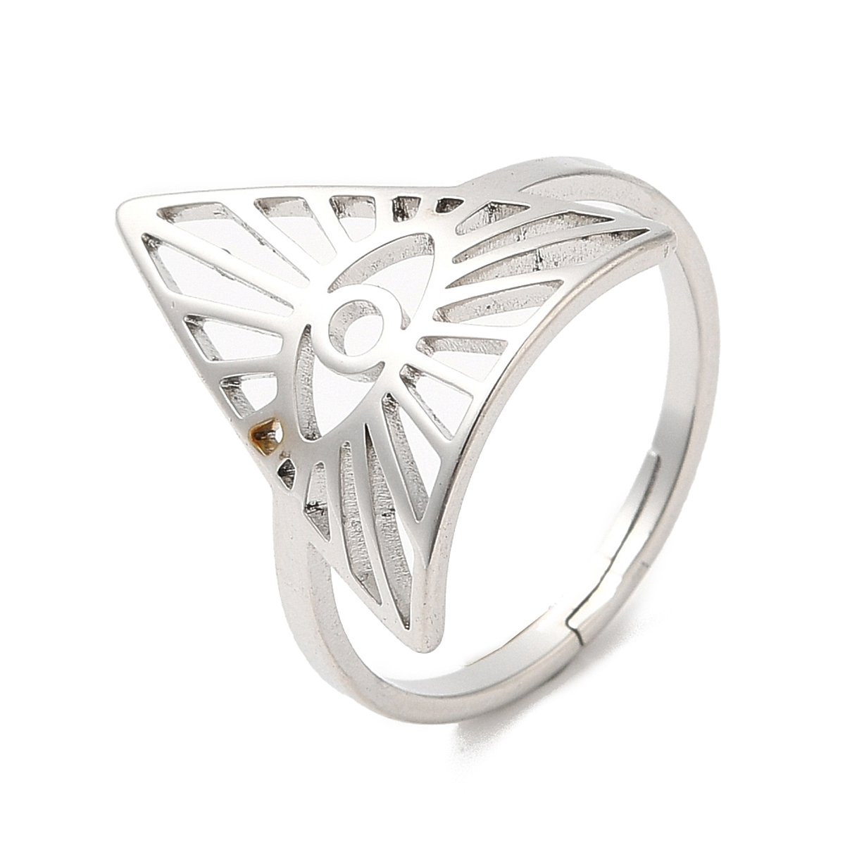 Ring stainless steel boze oog driehoek bohemian, one size ring, zilverkleurig, 100% waterproof, verstelbare ring, cadeau