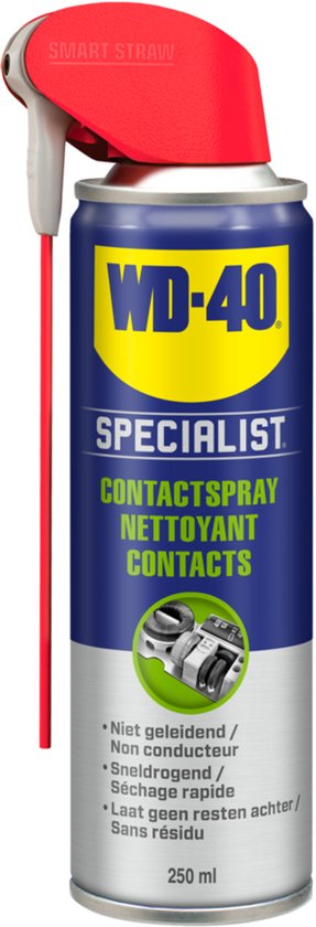 WD-40® Snelwerkende Contactspray - Reinigt olie, vuil, stof, flux residu & condensatie - Niet-geleidende spray - Droogt snel - Voor elektrische onderdelen - 250ml