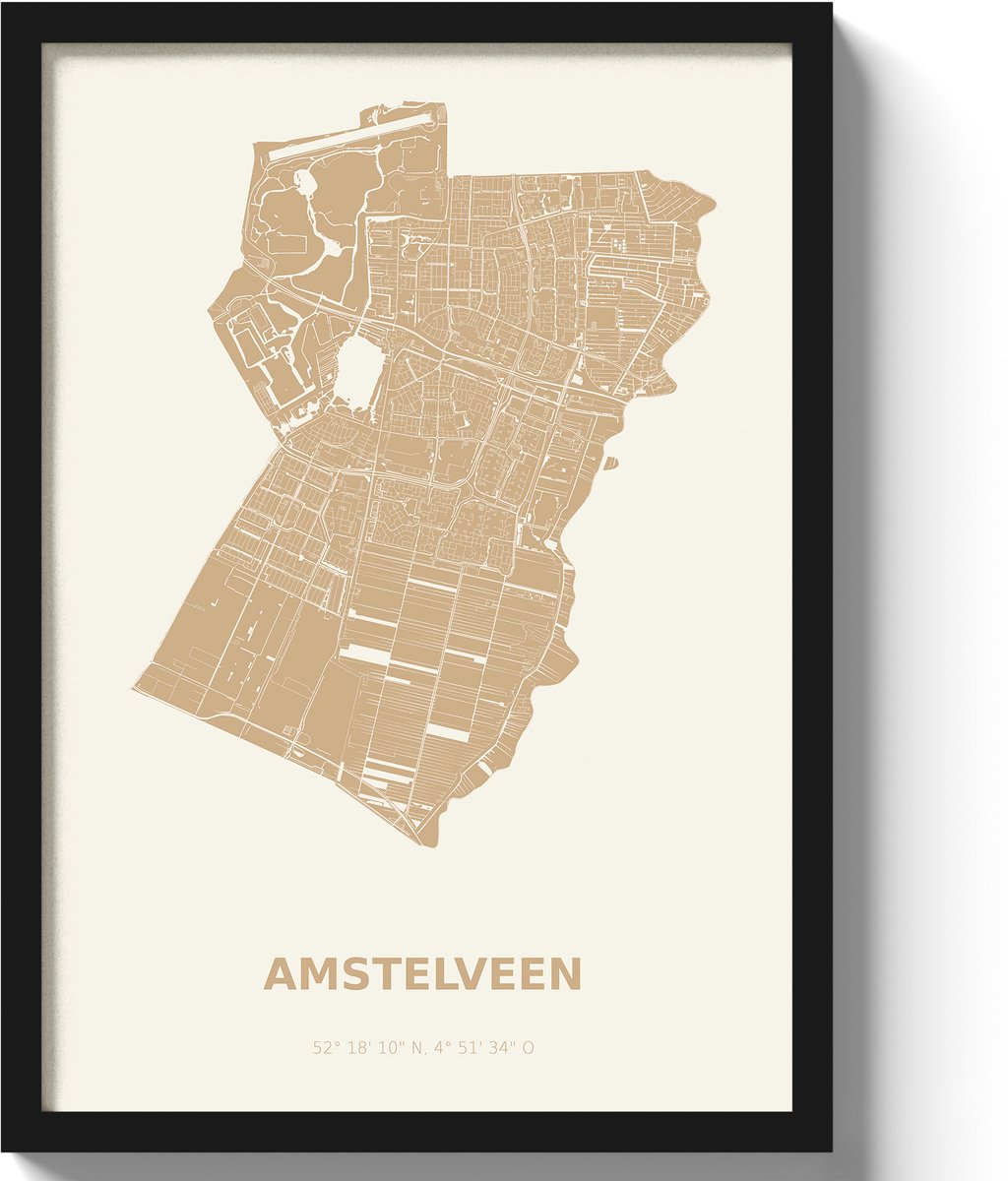 Poster Amstelveen A3 - 30 x 42 cm - Beige (Exclusief Lijst)