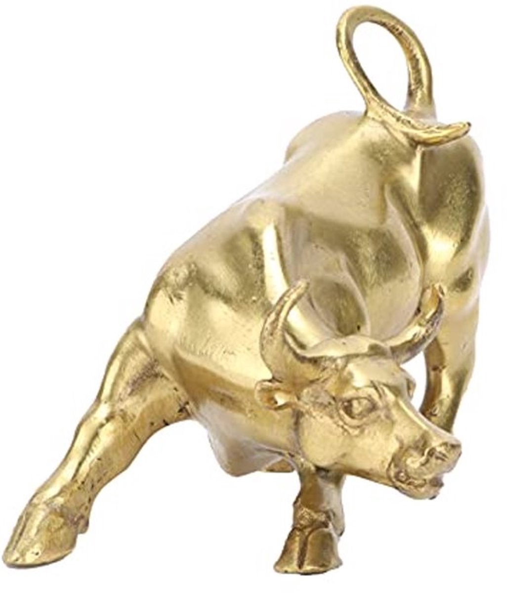 Brass Taurus Sculptuur - Feng Shui Stier Beeld - 11.7 x 9.2 x 8 cm - Gelukssymbool voor Woonkamer en Kantoor