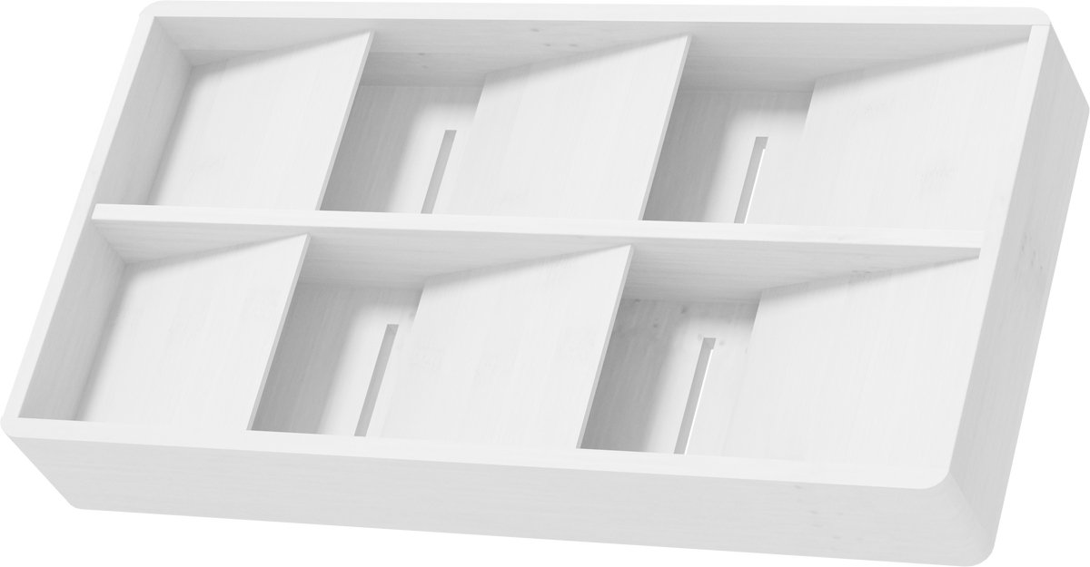 SpaceAid Bamboe Besteklade Organizer Met Labels - 6 Vakken Keuken Gereedschap Houder voor Vorken, Messen & Lepels, Keukenlade Opberger (Wit)