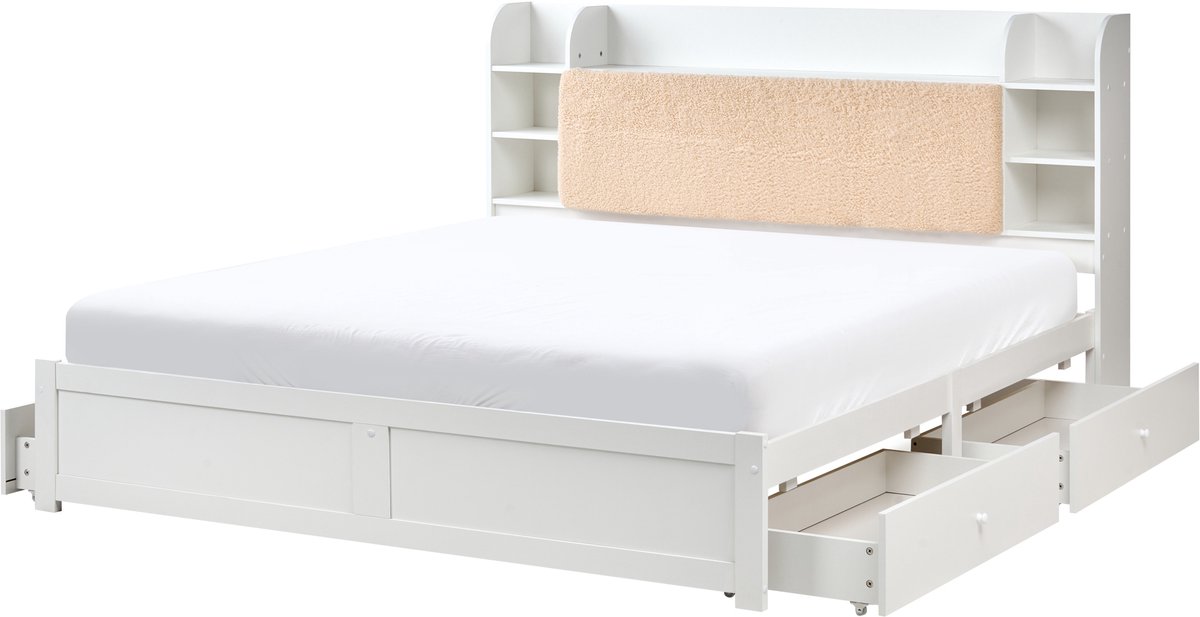 BELIANI BIZOU - Bed met opbergruimte - Wit/Beige - 180 x 200 cm - MDF