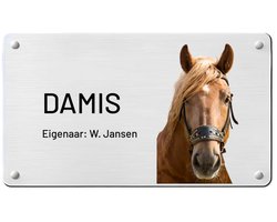 Stalbord paard | Stalbord met foto en eigen tekst | Stalbordje paard | Gepersonaliseerd stalbord paard | Aluminium Stalbord voor paarden | Petshop Seven