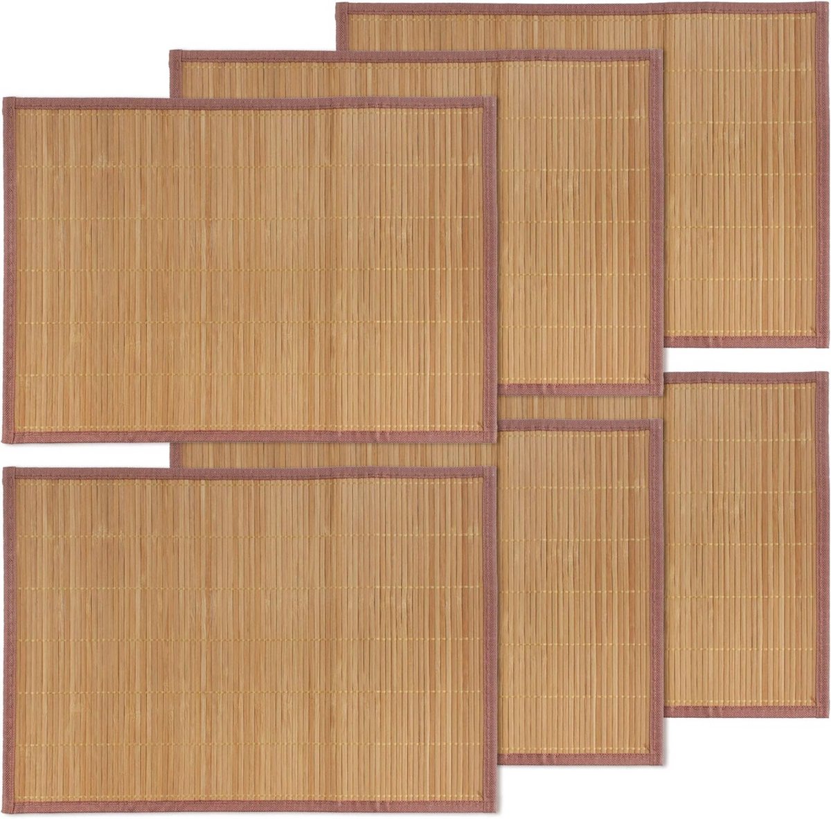 Bamboe Lamellen Placemat met Stoffen Rand - Effen Kleur - 44,5 cm x 32,4 cm - 6 Stuurs - Bruin