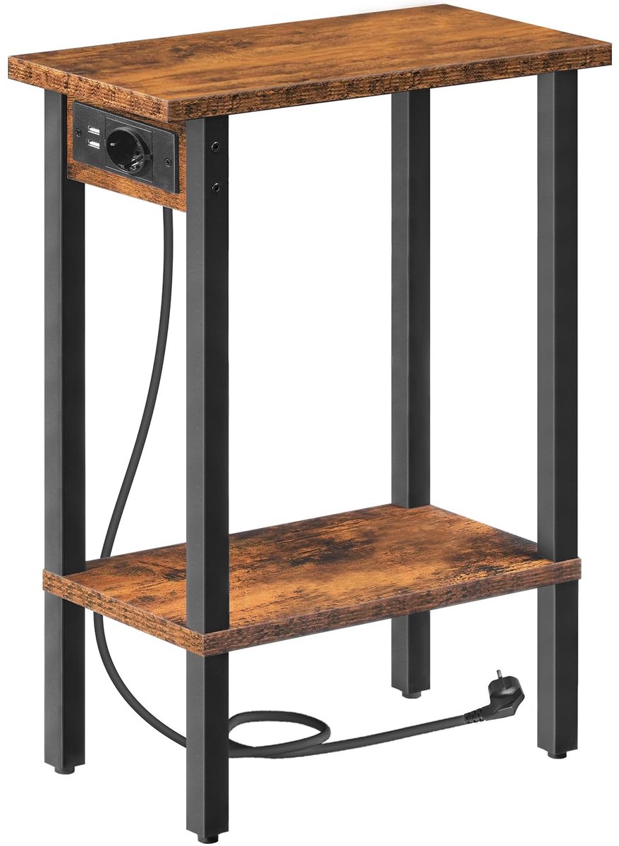 Unyqoos Compacte bijzettafel met oplaadmogelijkheden en dubbele opbergruimte zwart/bruin
