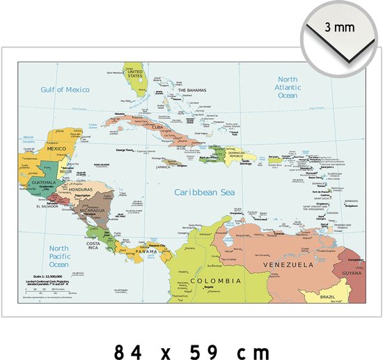 Carte Amérique centrale (panneau plastique) | 84 x 59 cm (A2) | Pays et capitales | Carte | Géographie | Anglais | Cuba | Mexique | Panama | Salvador | Bahamas | Haïti | Yucatan | Costa Rica | Honduras | Belize | 1 pièce