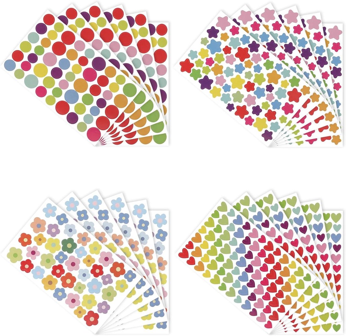 Ronte - Kleurrijke stippen ster bloem hart stickers - Regenboog mini vorm stickers voor plakboeken, beloningen, kinderkunst. Geoptimaliseerd met stickers, kinderkunst, ambachten.