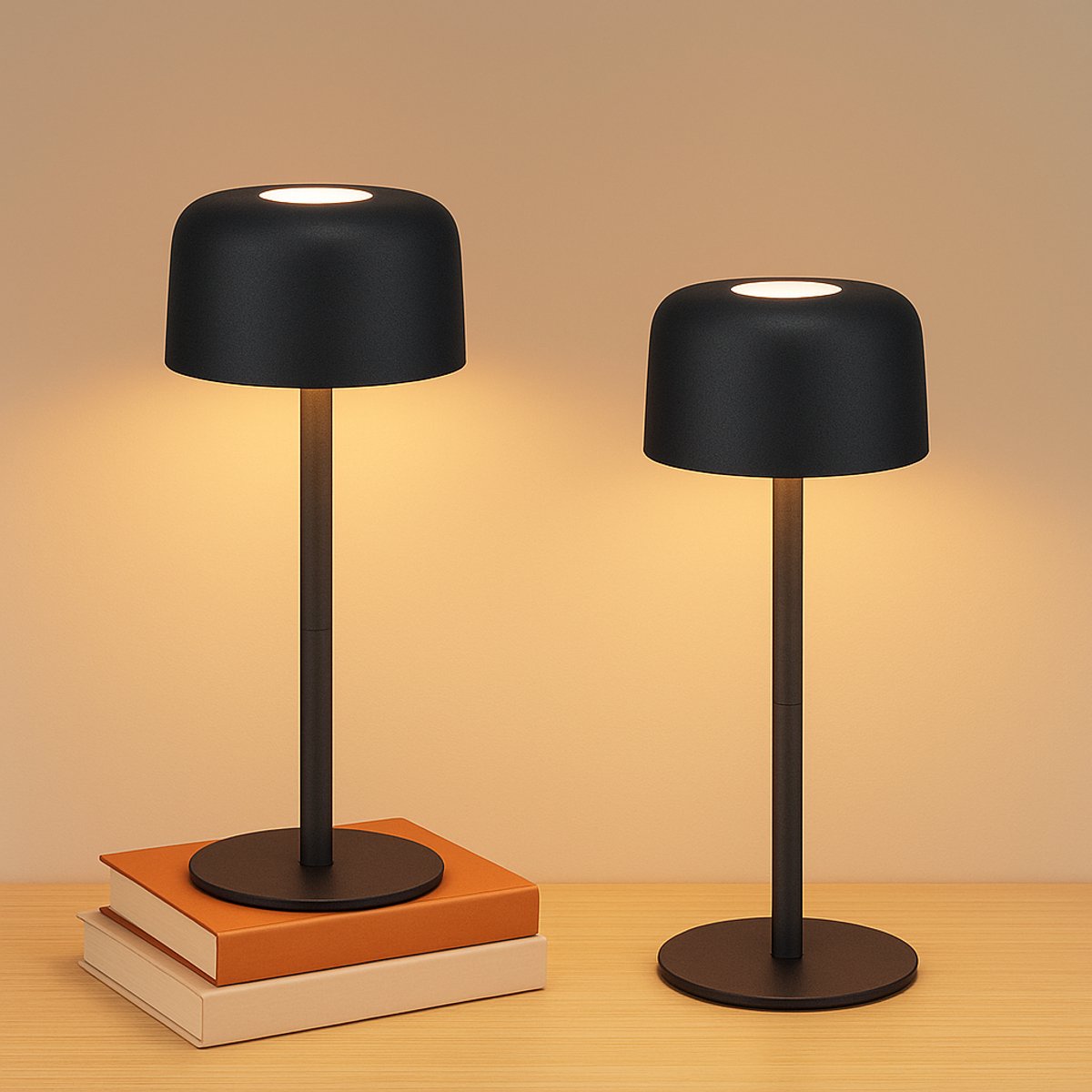 NETTLIFE Tafellamp LED - 2 Stuks - Zwart - Draadloos Nachtlamp - Touch Dimbaar - USB Oplaadbaar - 3 Kleurtemperaturen - In hoogte verstelbaar - Draagbare Tafellamp - voor binnen en buiten - voor Eetkamer | Slaapkamer | woonkamer | Hotel | Café