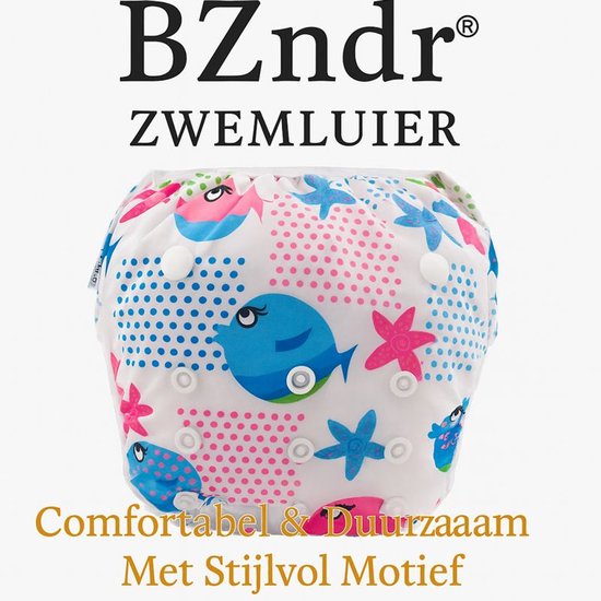 BZNDR® - Zwemluier vissen - 0-3 jaar - one size - Wasbaar - Zwemluier baby