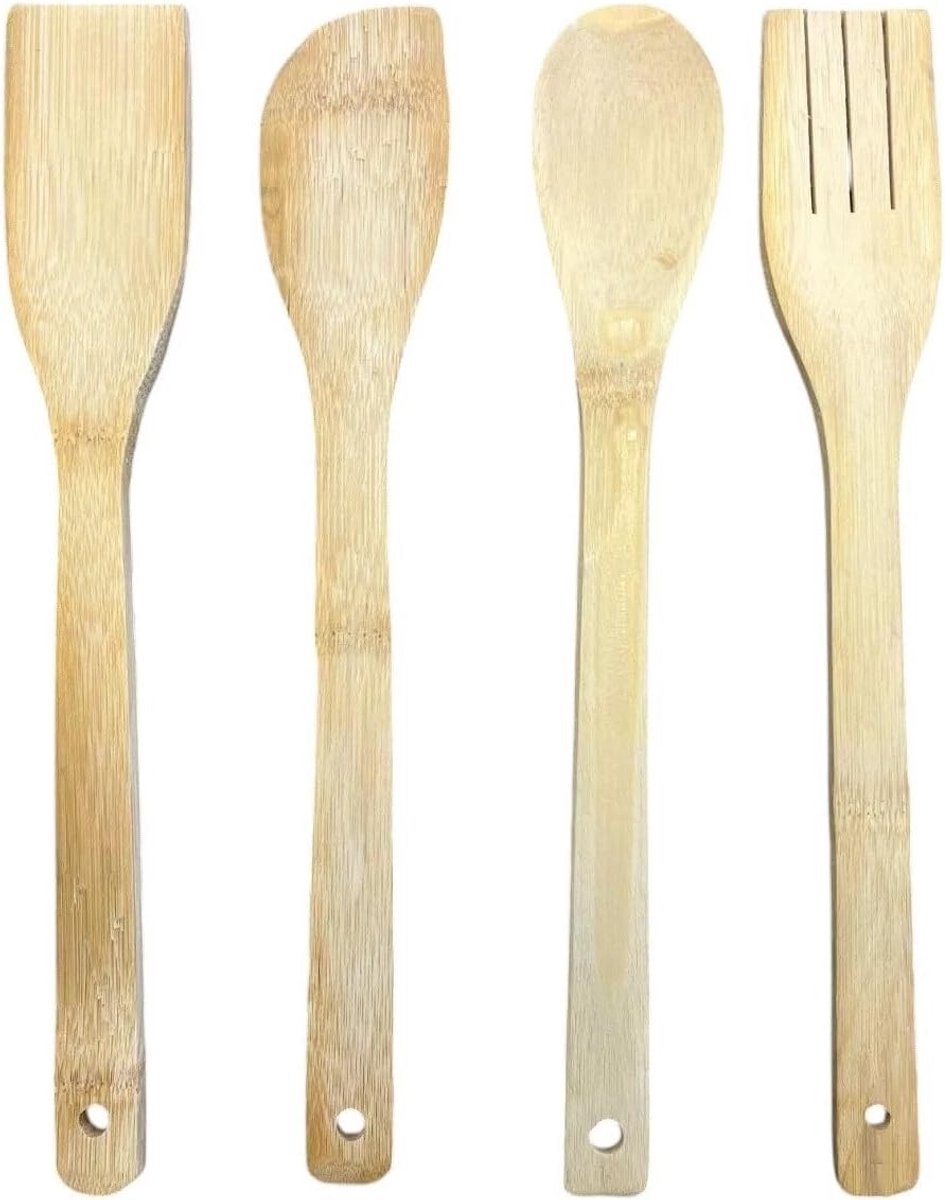 Houten Kooklepels 4-delig - 30 cm - Lepel Spatel Set - Natuurlijke Keukenhulp