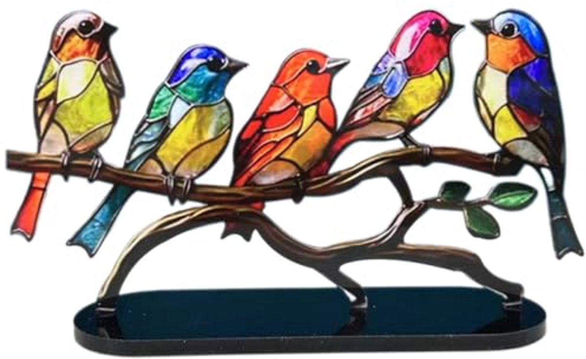 Ynkkvre - Metalen Vogels op Tak – Gekleurd Bureau- en Tafelornament – Artistieke Woondecoratie-28*15 cm