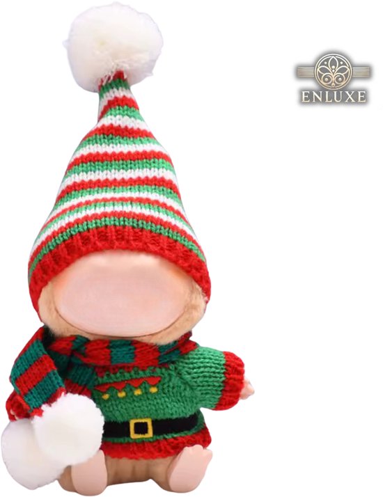Rode en Groene Poppen Kerst Elf Kleding - Met Mutsje en Kersttrui - Cute and Festive Geschikt voor Labubu — afbeelding 2