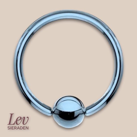 Lev Bijoux - Piercing anneau avec fermeture à bille en titane - Blauw - 1,6 x 8 mm - Piercing Ring