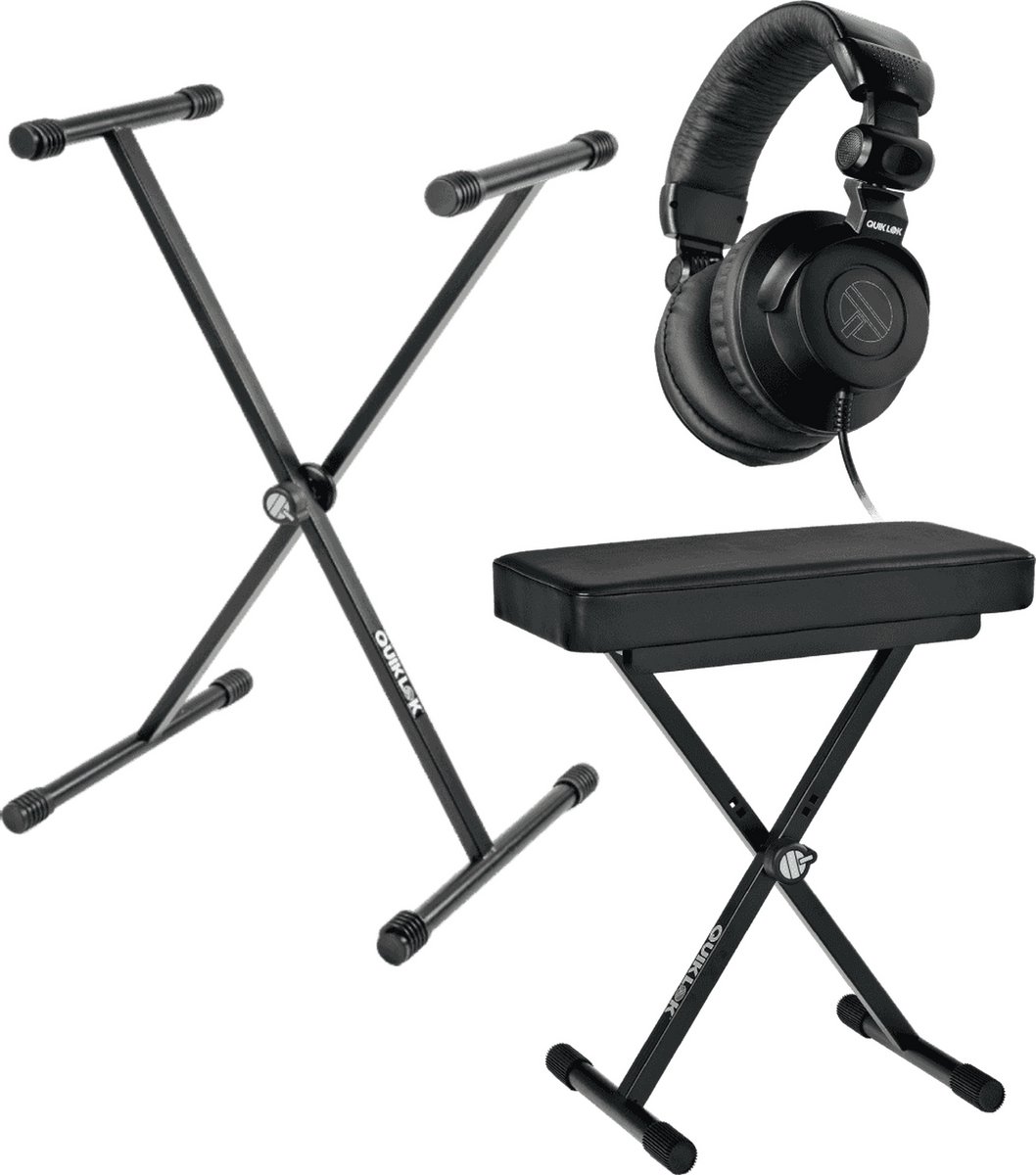 QUIKLOK KEYBUNDLE1-BK – Zwarte bundel met keyboardstandaard, bank en koptelefoon