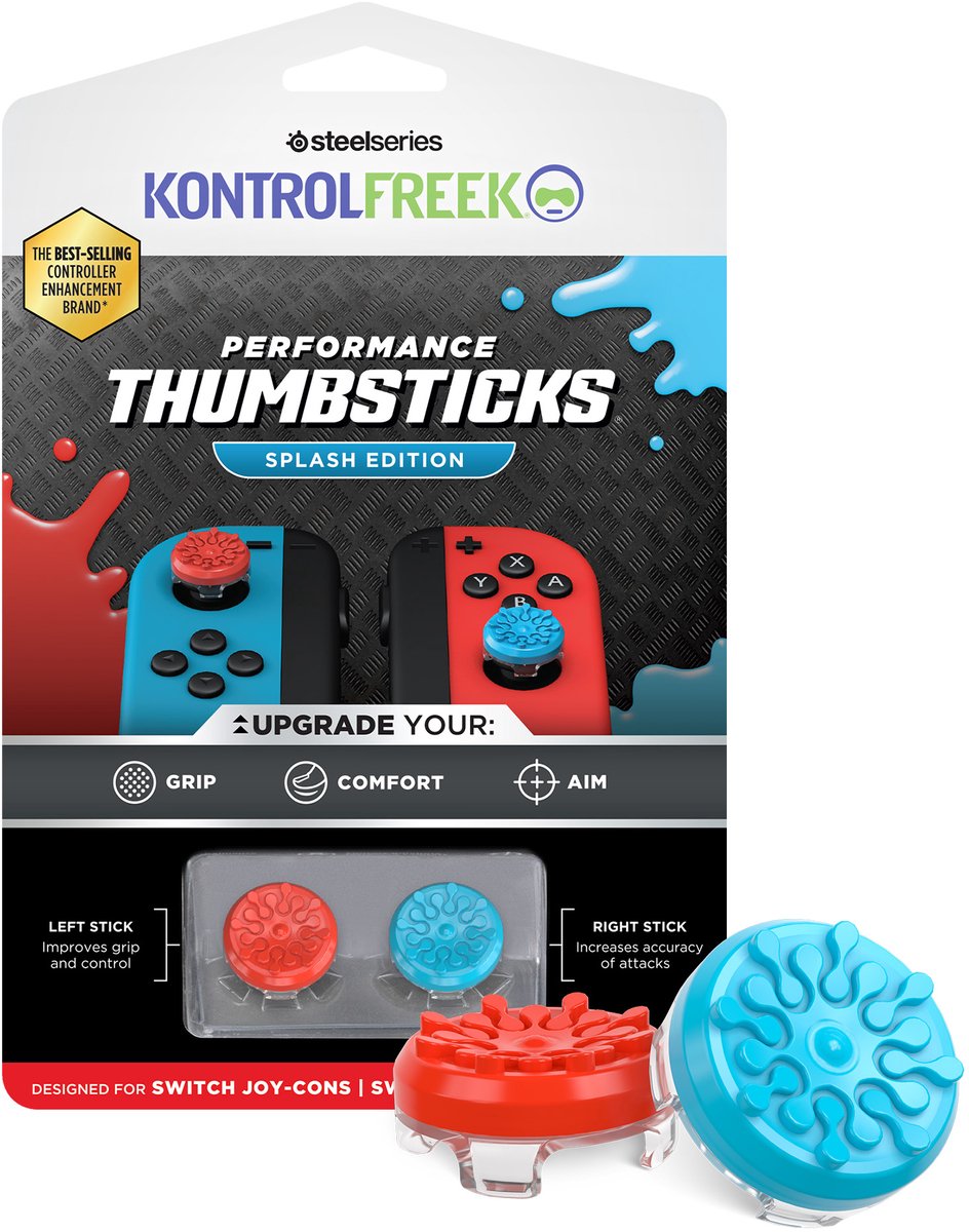 KontrolFreek Performance Thumbsticks - Switch 1 Joycon - Splash Rood/Blauw