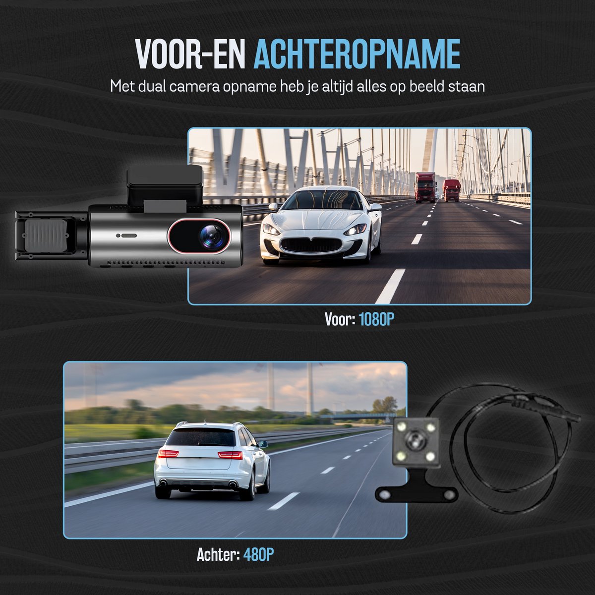 Tech Essentials A100 Dashcam - 1080P - Wifi - SD Kaart 64GB - Met Achteruitrijcamera - USB-C - Voor Auto Camera - Voor En Achter - Full HD - Parkeermodus - Nachtzicht thumbnail 7