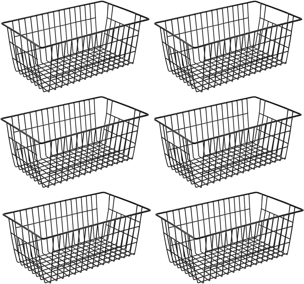 Set van 6 metalen draadopbergmanden met handgrepen - zwart