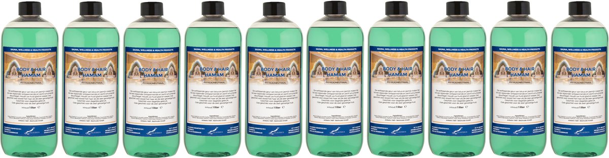 Body & Hair Hamam 1 liter met dop - set van 10 stuks - 2 in 1 voor lichaam en haar - voordeelverpakking