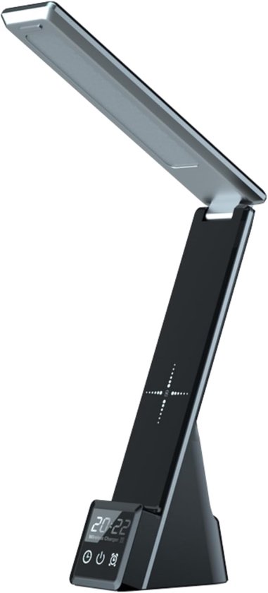 Foto: Bureaulamp led opvouwbare bureaulamp 3 in 1 draadloze oplaadbare bureaulamp met draadloos opladen wekker en slimme klokweergave aanraakschakelaar type c poort voor plug in gebruik drie kleurtemperatuurstanden inclusief oplaadkabel