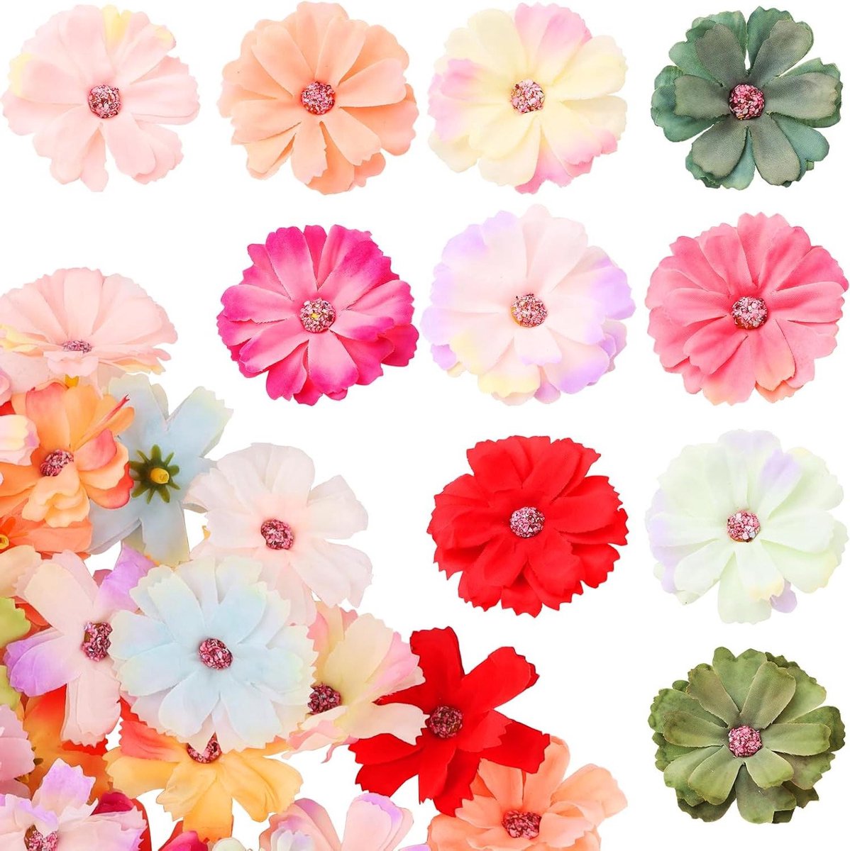 Cosensi Kunstbloemen om te knutselen 100 stuks - Mini zijden bloemen 5 cm - Decoratie voor doe-het-zelf knutselen, scrapbooking, bruiloft, feest Any