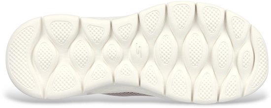 Onderkant van een taupekleurige Skechers Go Walk Flex instapper met een golvend patroon.
