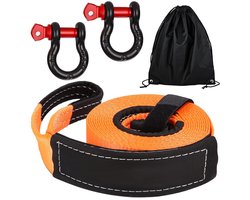 Sleepband Auto 5 Meter - 10 Ton Capaciteit 26.455 lbs Breeksterkte - 5cm Breed Polyester Touw met Schalm en Opslagtas - Nachtreflecterend Sleepgordel voor Auto, SUV, Vrachtwagen - Veilig Sleeptouw voor Noodgevallen