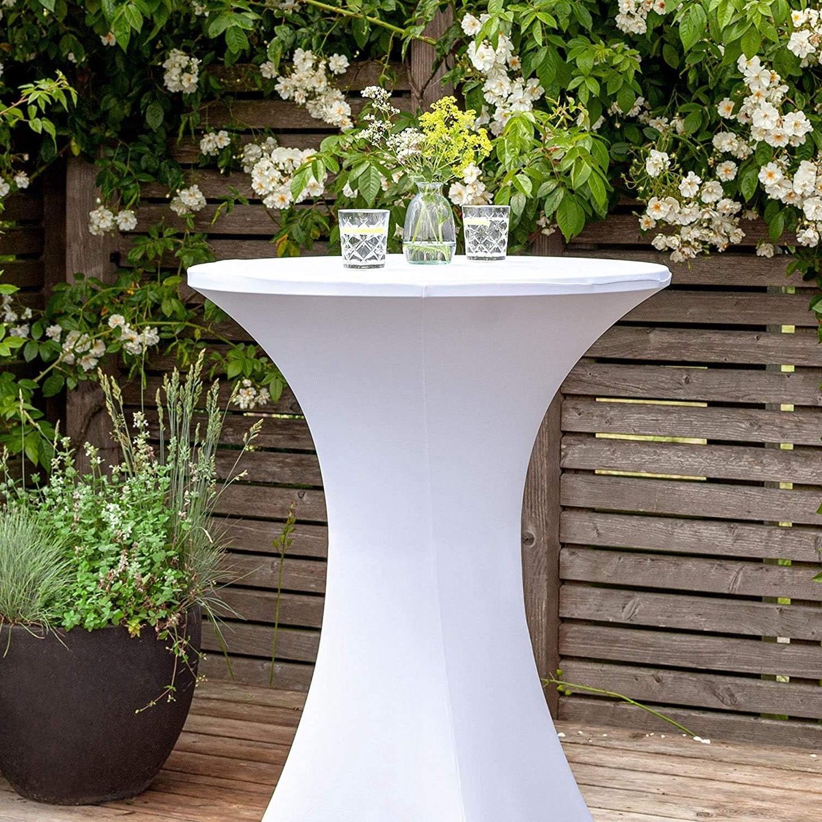 Cosensi - Rekbare Stretch Cover voor bistrotafels 70 x 110 cm Wit - Feesten en Evenementen Outdoors