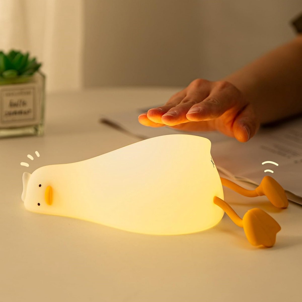 GELLDG Nachtlampje geschikt voor kinderen - LED-nachtlampje in de vorm van een eend van siliconen - Oplaadbaar via USB - Met timer - Dimbaar - Touchbediening - Decoratie geschikt voor de kinderkamer - Cadeau geschikt voor kinderen