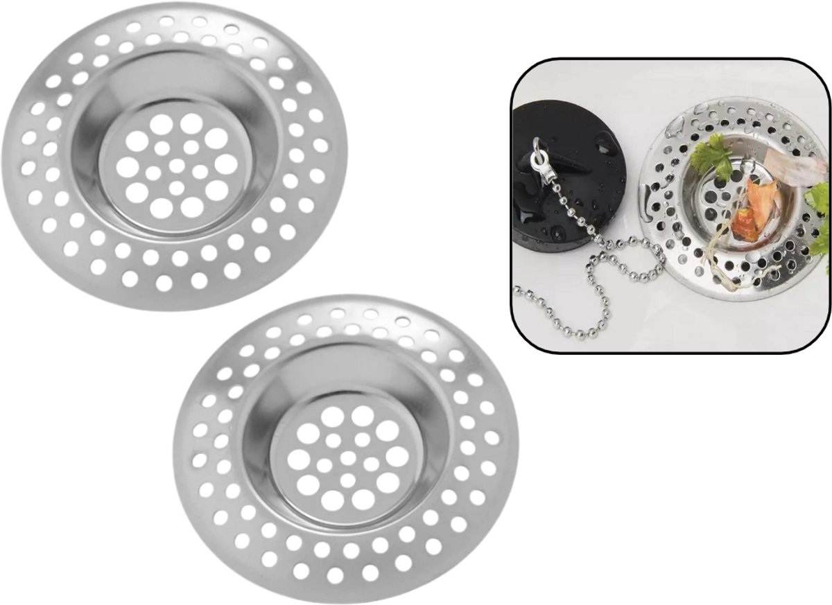 2x PD® RVS Gootsteen Zeef Universeel - afvoerzeef - Afvoerplug - Zeefje voor in de wasbak - Zeefje