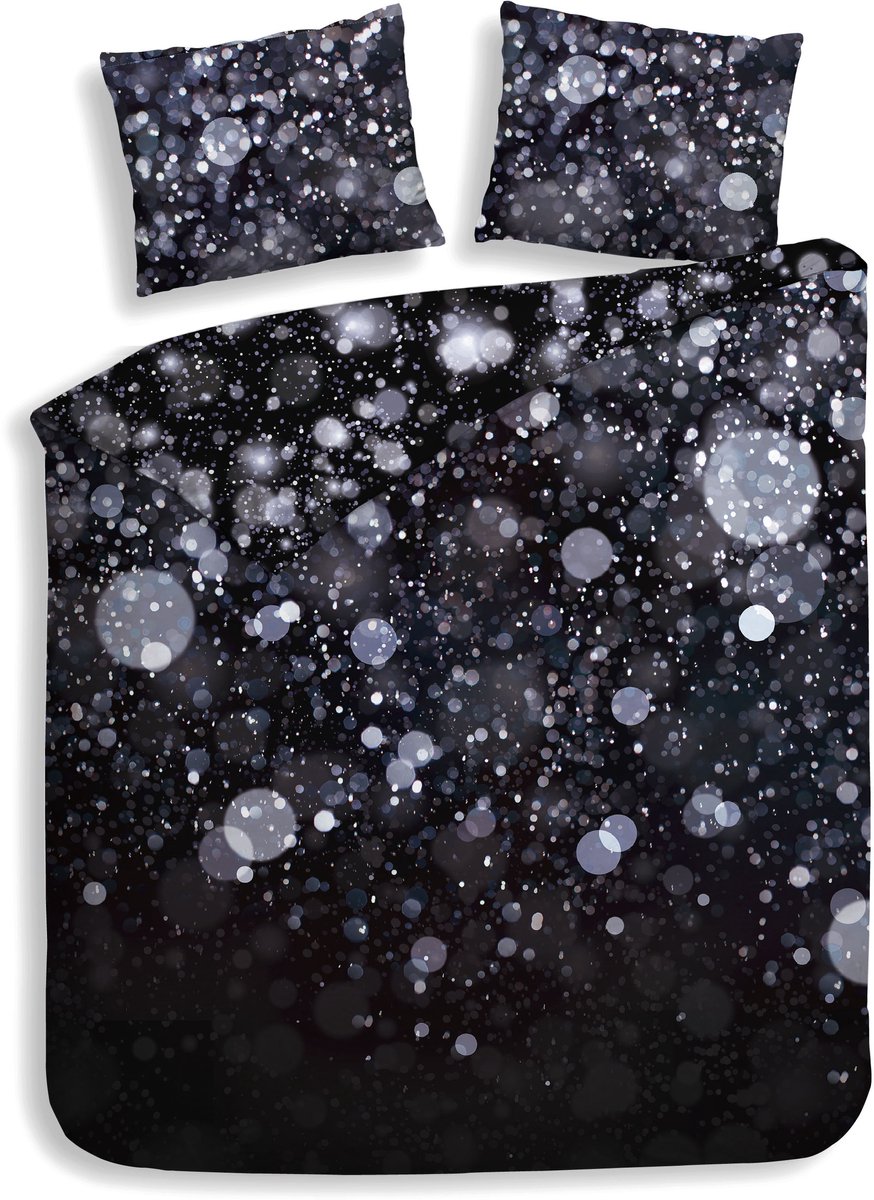 Heckettlane Dekbedovertrek Gabin - Bedlinnen met Stippen print - 240x200-220 cm - Lits-Jumeaux - Zwart - Dekbedovertrek van 100% Katoen-Satijn Black