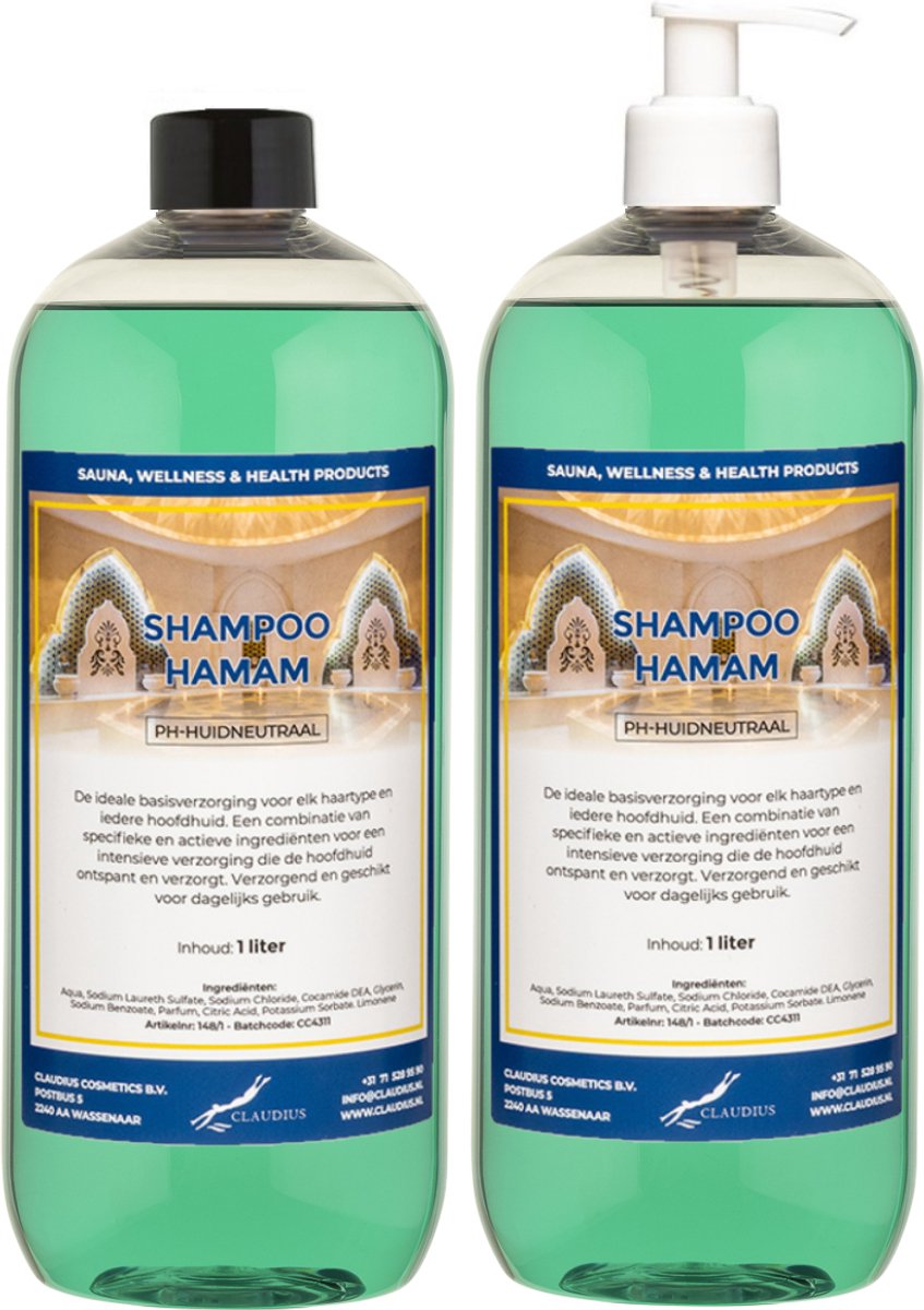 Shampoo Hamam 1 liter met witte pomp - set van 2 stuks - voordeelverpakking - haarverzorging