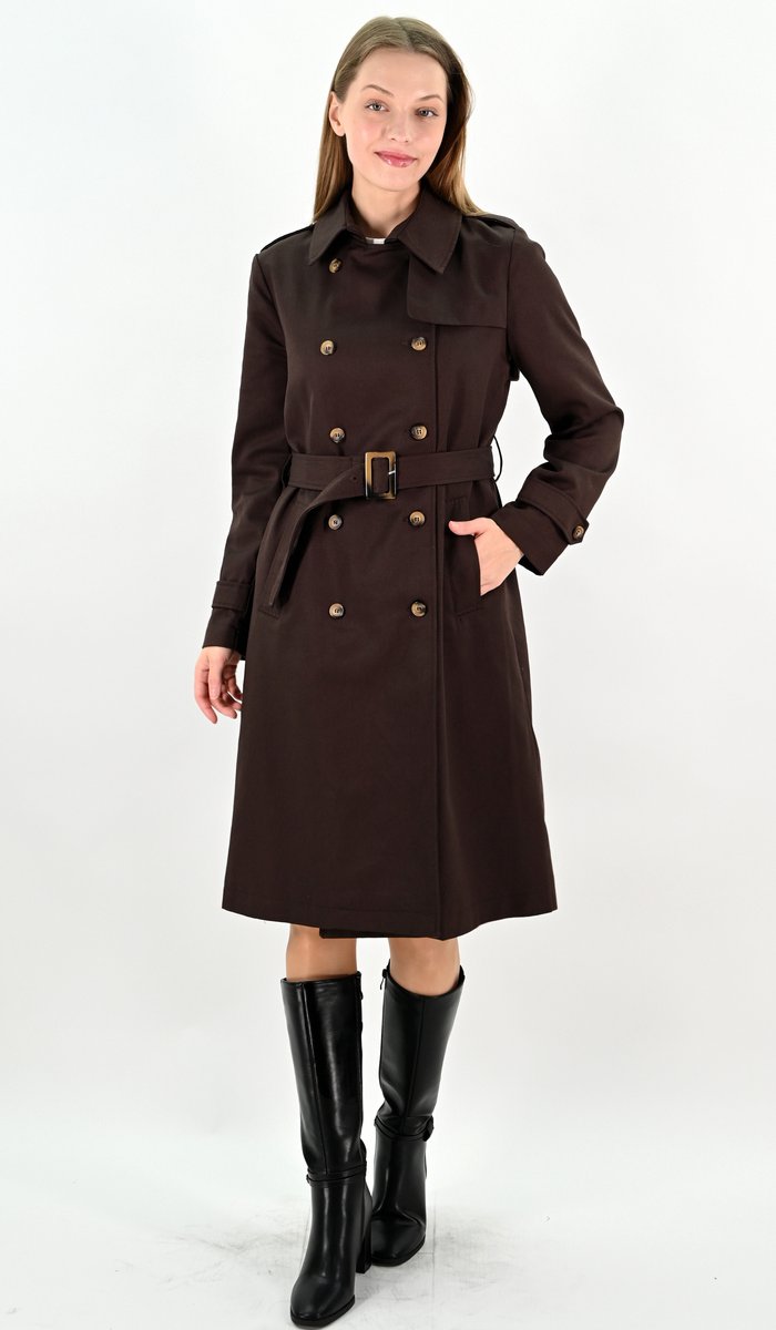 YesMooi - Waterafstotende lange trenchcoat - Water repellent - Bruin - L (40)