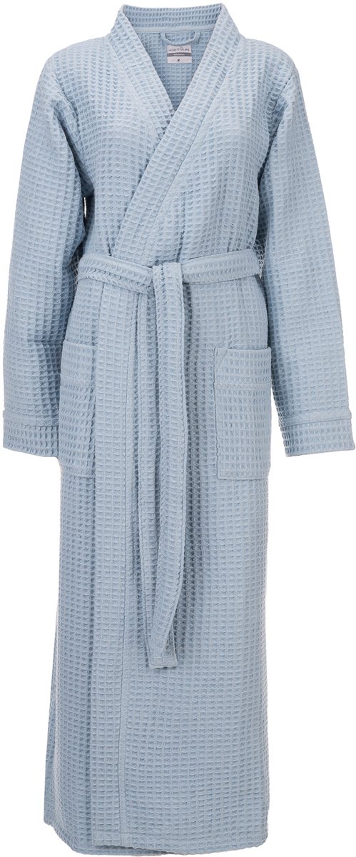 Heckettlane Badjas Wafel - Kamerjas voor Dames en Heren - M - Ochtendjas van Katoen - Geschikt voor de Sauna - Blauw