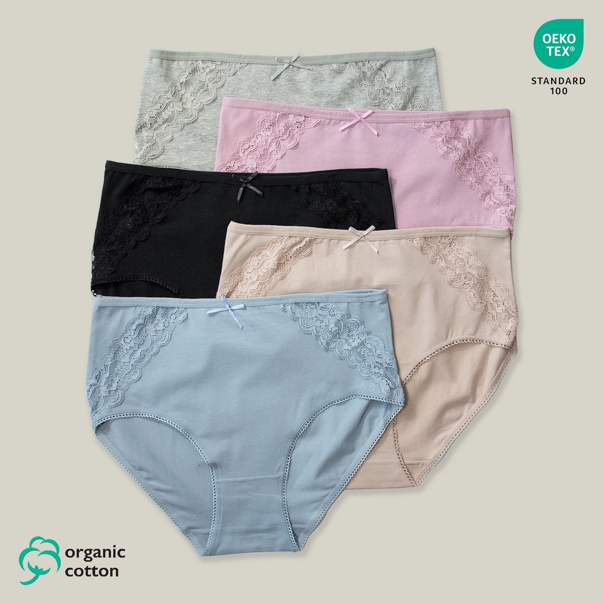 5-Pack Dames Hoge Taille Maxi Slips Organisch Katoen - Zachte kant bij de heup - Superzacht - 9105 Maat XL